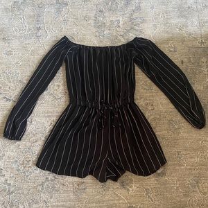 black off shoulder long sleeve romper